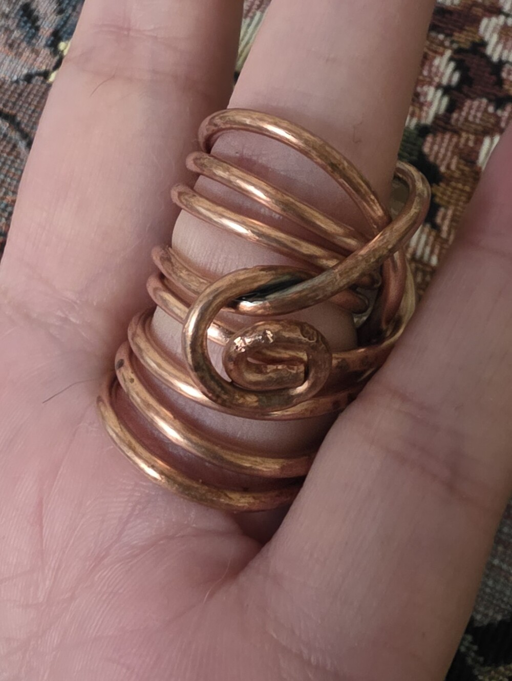 Handcrafted Handwrapped Copper Wire Wrapped Ring with Clear Quartz Crystal - Picture 13 of 15